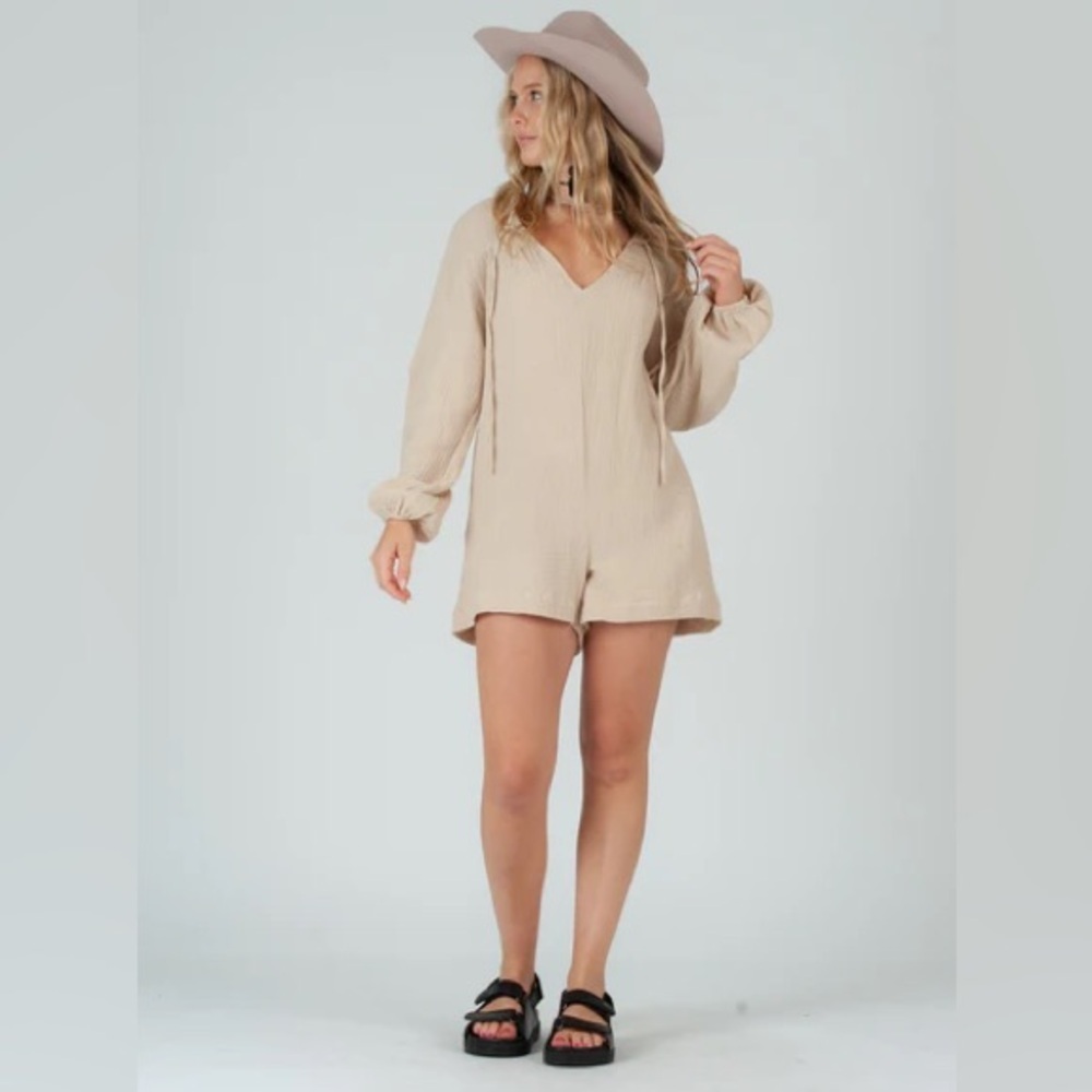 Lucca Gauze Marigold Romper in Natural